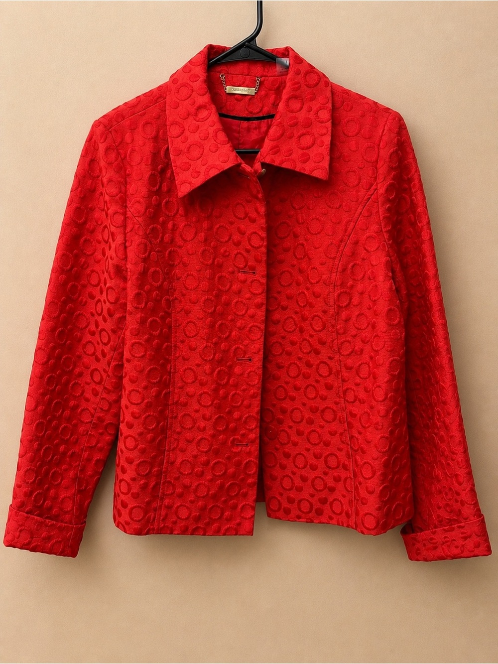 TanJay Red Textured Circle-Pattern Jacket